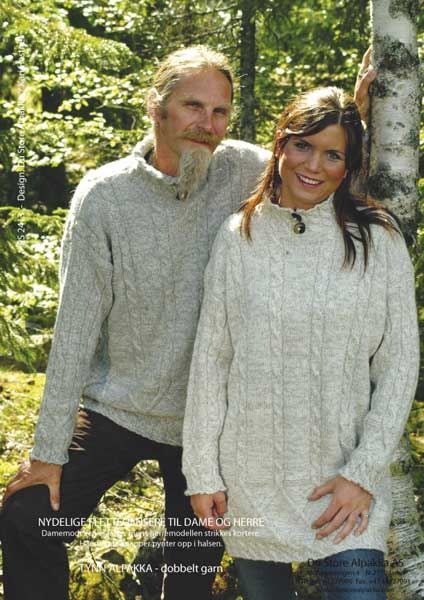 Herre og Dame sweater med snoninger - PS 2413 af Tynn Alpakka fra Du Store Alpakka