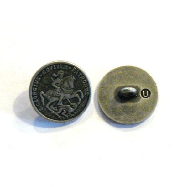 Antik sølvfarvet metalknap - Ridder - 18 mm