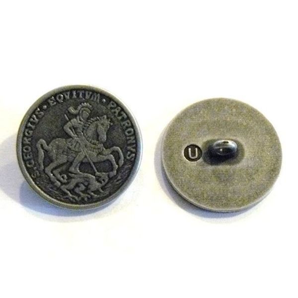 Antik sølvfarvet metalknap - Ridder - 23 mm