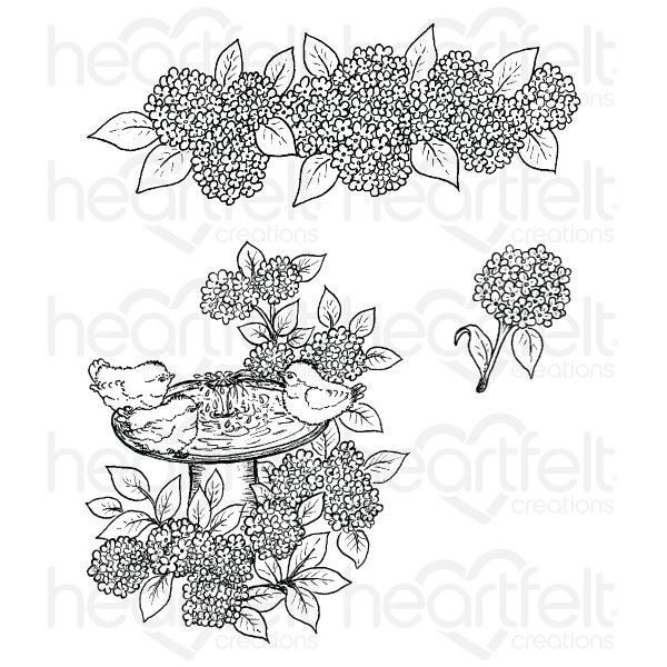 Hydrangea Bird Bath Stempel fra Heartfelt Creations HCPC-3647