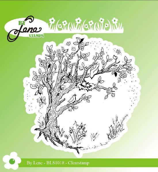 By Lene Stempler - Spring tree - træ med fugle - BLS1018 - Silikone Stempel til scrapbooking og kort 