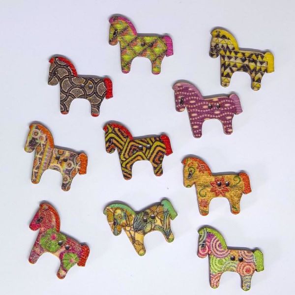 Heste knapper med forskellige mønstre - assorteret træknap