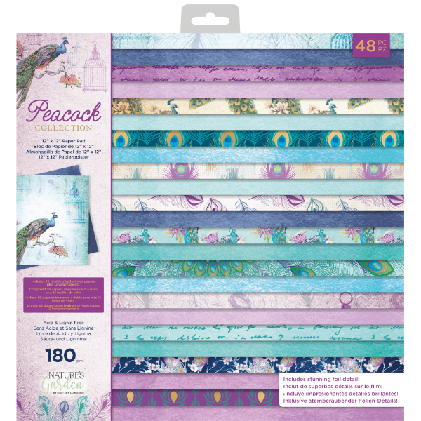 Peacock Collection design papir pakning fra Crafters Companion til scrapbooking og kort - NG-PEA_PAD12