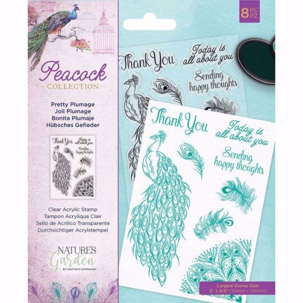 Pretty Plumage Stempel sæt fra Crafters Companion til scrapbooking og kort - NG-PEA-ST-PRPL