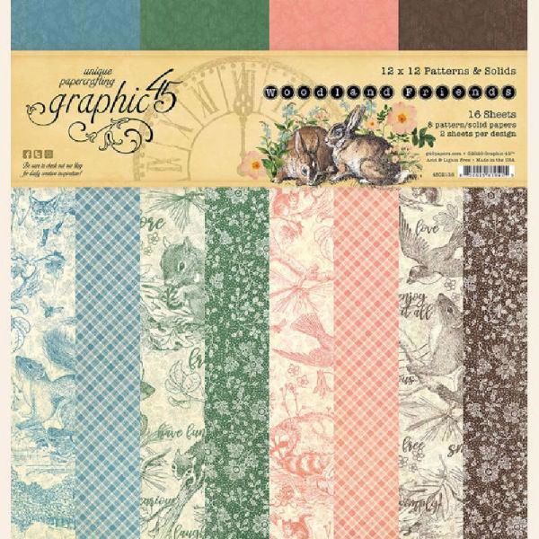 Papir blok 12x12 Patterns & Solids fra Graphic 45 - Woodland Friends - 4502136