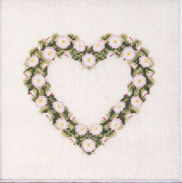 Søde korsstingsbroderier med blomster i hjerte til nålepuder eller projektpose fra Oehlenschläger - 65171 Bellishjerte