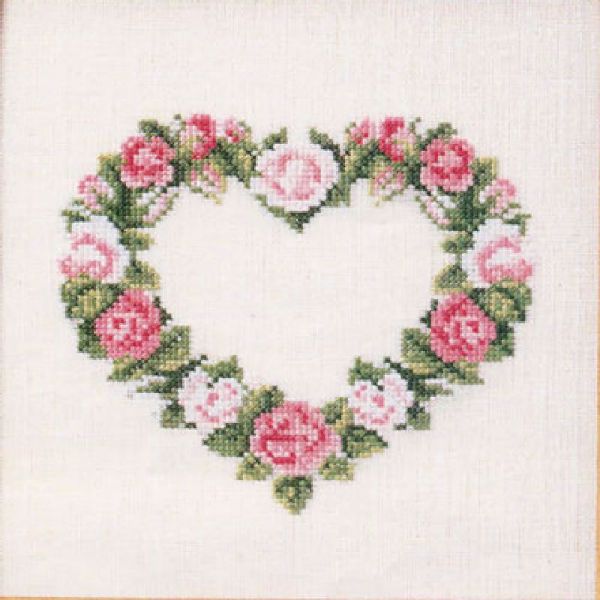 Billede af Hjerte broderi - Rosa roser 65175