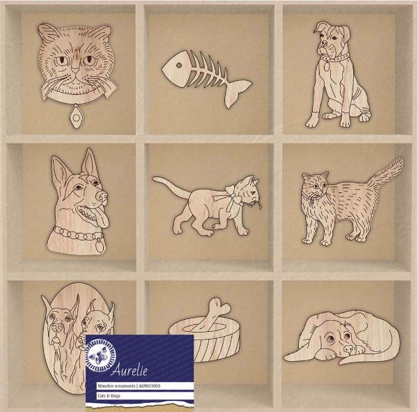 Dekorations hunde og katte af træ fra  Aurelia - AUWO1003