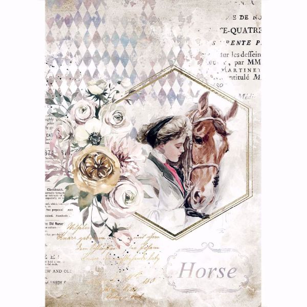 Stamperia Ris papir til decoupage scrapbooking og kort - DFSA4580 - Romantic Horses Lady Frame