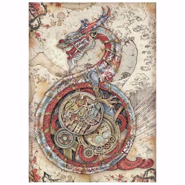 Stamperia Ris papir til decoupage scrapbooking og kort - DFSA4608 - Sir Vagabond in Japan Mechanical Dragon