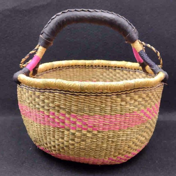 Hammershus Fairtrade Bolga kurv - Medium - Natur, pink og mosgrøn