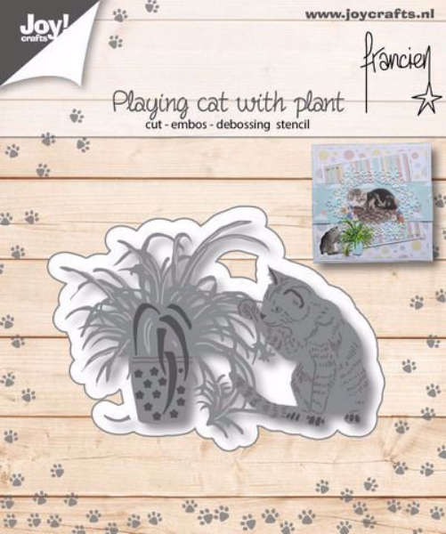 Kat i leg med plante  dies fra Joy Crafts standsejern til scrapbooking og kort fra Joy Crafts - 6002/1127