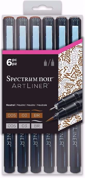 Spectrum Noir Art Liner - Pakke med 6 Neutral 005.03 og brush fra Crafters Companion - SPECN-AL6-NEU