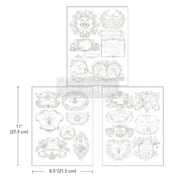 Re-design with Prima - Vintage Labels II - 3 stk af 21,5 x 28 cm Decor Transfer - 662073