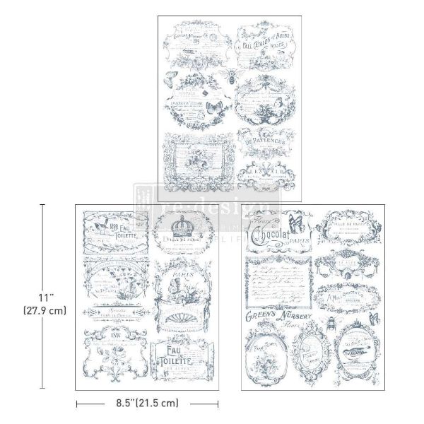 Re-design with Prima - Vintage Labels I - 3 stk af 21,5 x 28 cm Decor Transfer - 662066