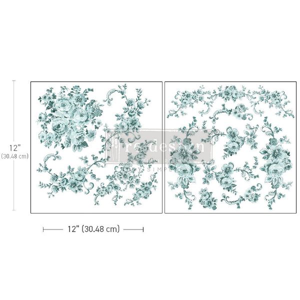 Re-design with Prima - Minty Roses - 2 stk af 30 x 30 cm Decor Transfer - 663537
