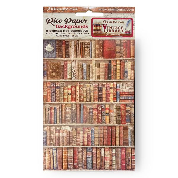 Stamperia Vintage Library A6 Rice Paper Backgrounds kollektion (8 stk) - DFSAk6001 