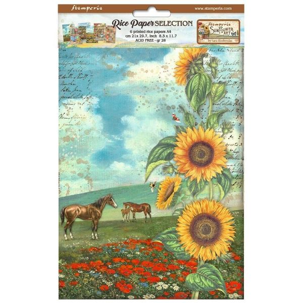 Stamperia Sunflower Art A4 Rice Paper Backgrounds kollektion (6 stk) - DFSA4XSF