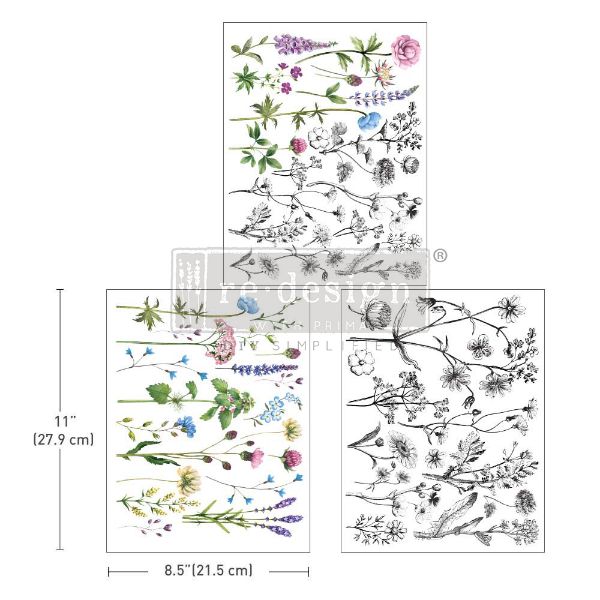 Re-design with Prima - Tiny Flowers - 3 stk af 21,5 x 28 cm Decor Transfer - 665937