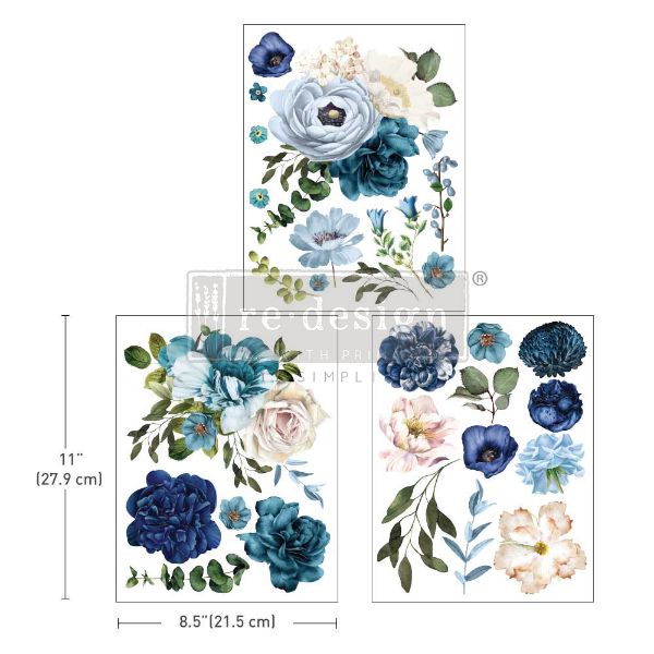 Re-design with Prima - Blue Wildflowers - 3 stk af 21,5 x 28 cm Decor Transfer - 665944