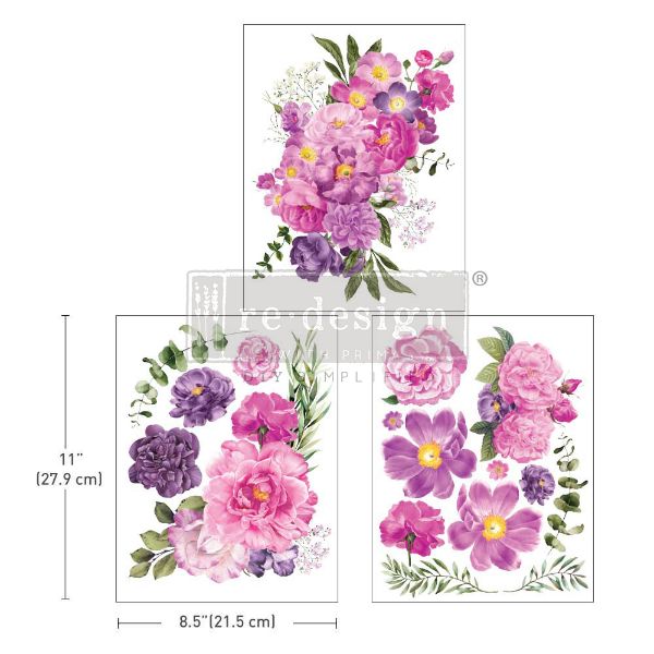 Re-design with Prima - Purple Blossom - 3 stk af 21,5 x 28 cm Decor Transfer - 665968