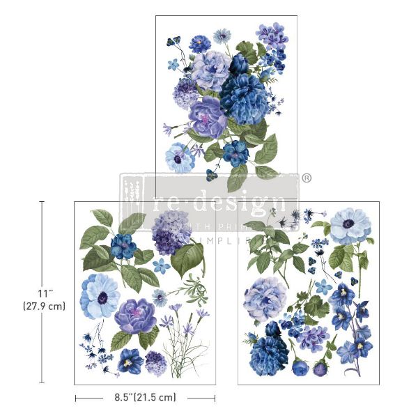 Re-design with Prima - Blue Gardens - 3 stk af 21,5 x 28 cm Decor Transfer - 665982