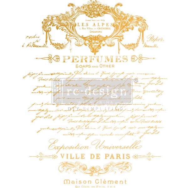 Re-design with Prima - Perfume Notes - 46 x 61 cm Gold Foil Decor Transfer - 665609