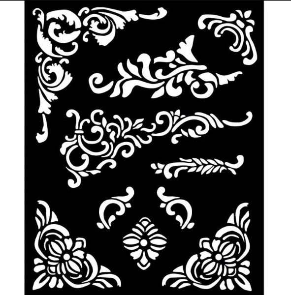 Stamperia Thick Stencil - Corners and embellishment 20x25 cm (KSTD1352)