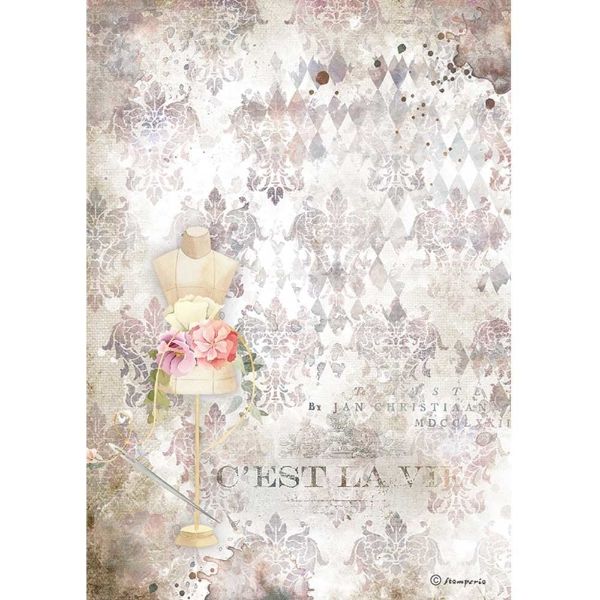 Romantic Threads - Pink Mannequin - A4 Ris Papir 1 ark - DFSA4564 fra Stamperia