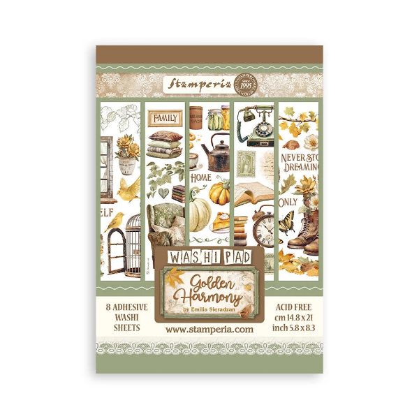 Stamperia Washi Pad - Golden Harmony - A5 med 8 sider - SBW11