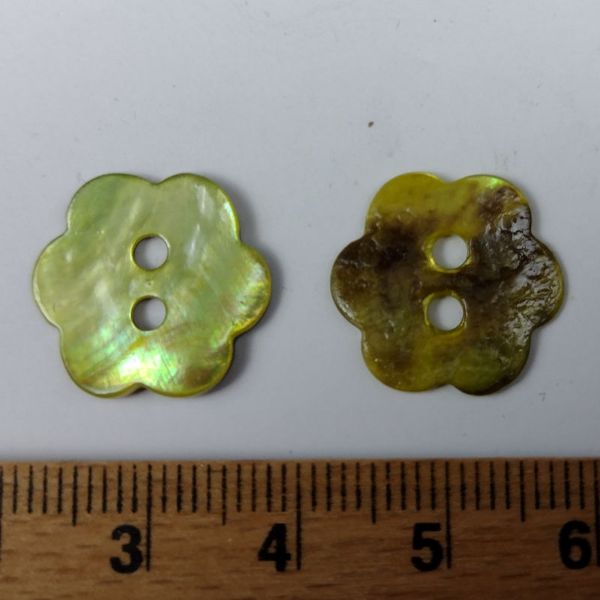 Lysegrøn blomst perlemorsknap - 17 mm