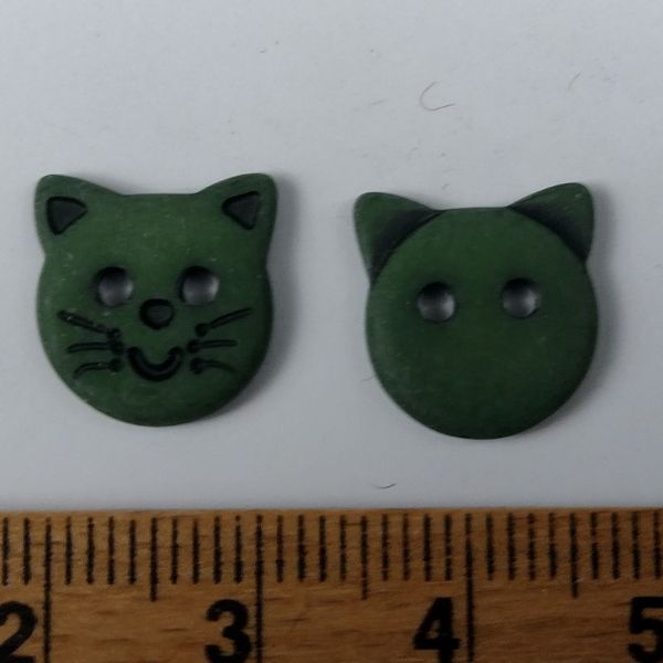 Plastic knap - Mørkegrøn Kattehoved - 12 mm