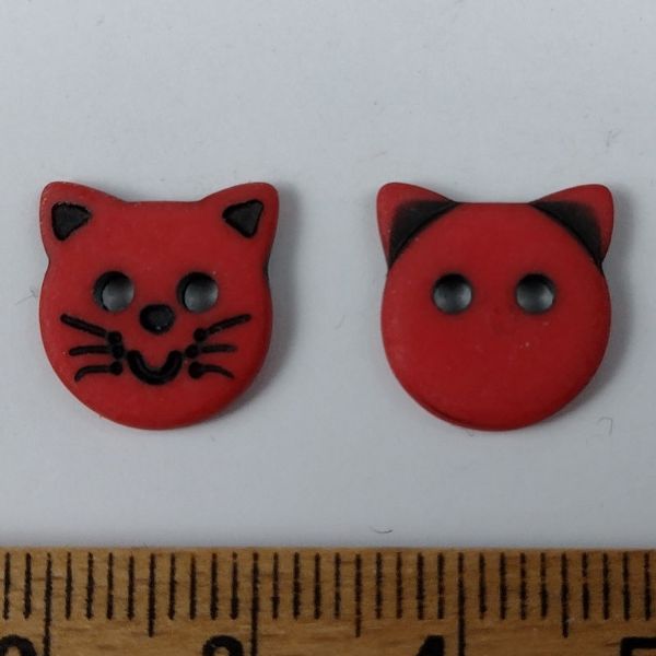 Plastic knap - Mørkerød Kattehoved - 12 mm