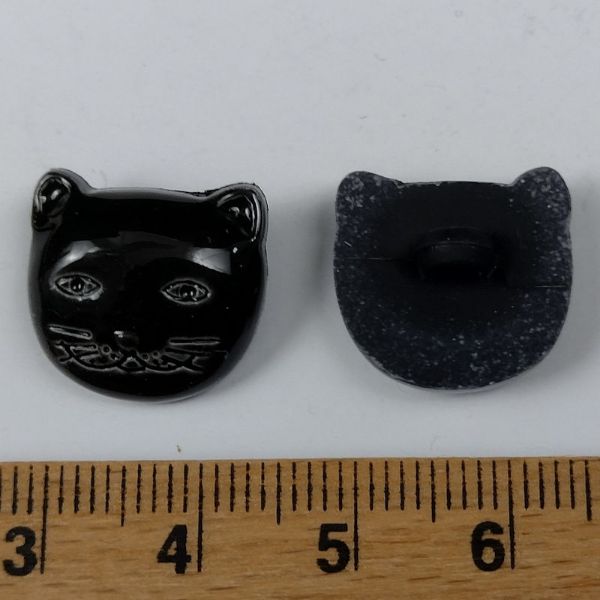 Plastic knap - Sort Kattehoved - 15 x 16 mm