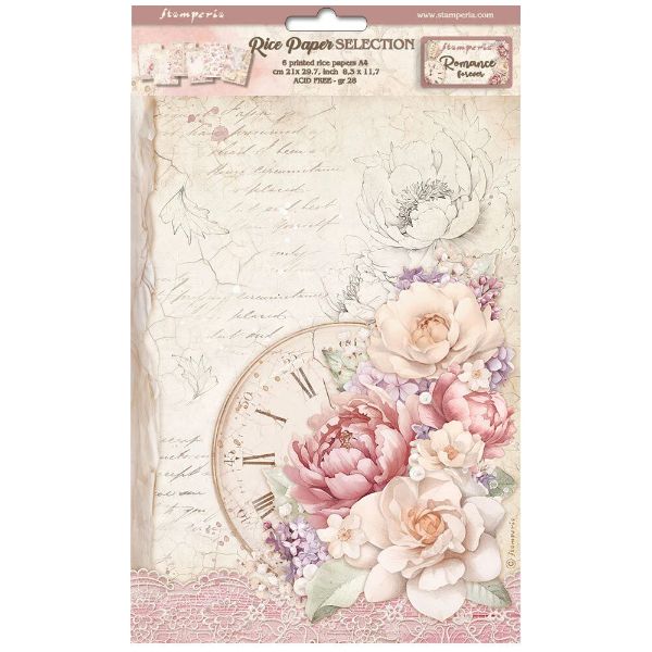 Stamperia Romance Forever A4 Rice Paper Backgrounds kollektion (6 stk) - DFSA4XRM 