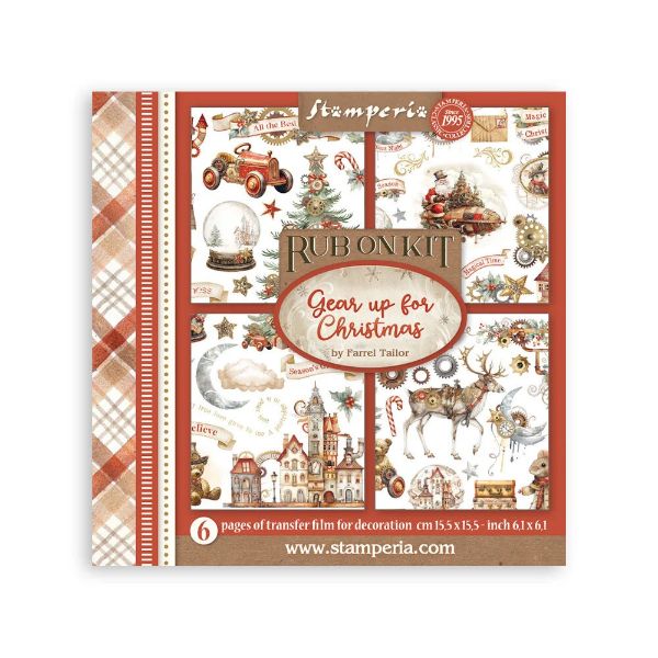 Stamperia - Gear up for Christmas - Rub on Kit Transfers - 6 sider 15,5 x 15,5 cm Decor Transfer - DFLRBX03