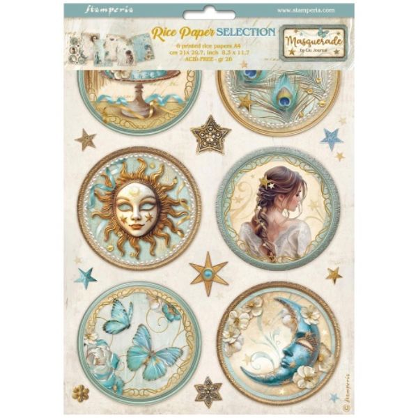 Stamperia Masquerade A4 Rice Paper kollektion (6 stk) - DFSA4XMS