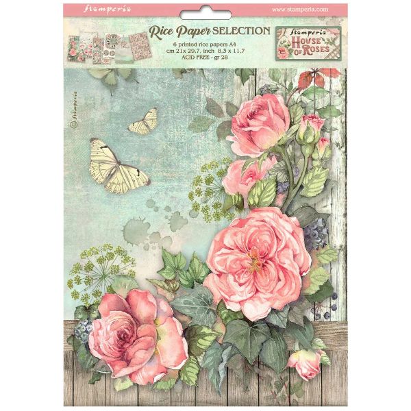 Stamperia House of Roses A4 Rice Paper kollektion (6 stk) - DFSA4XHR